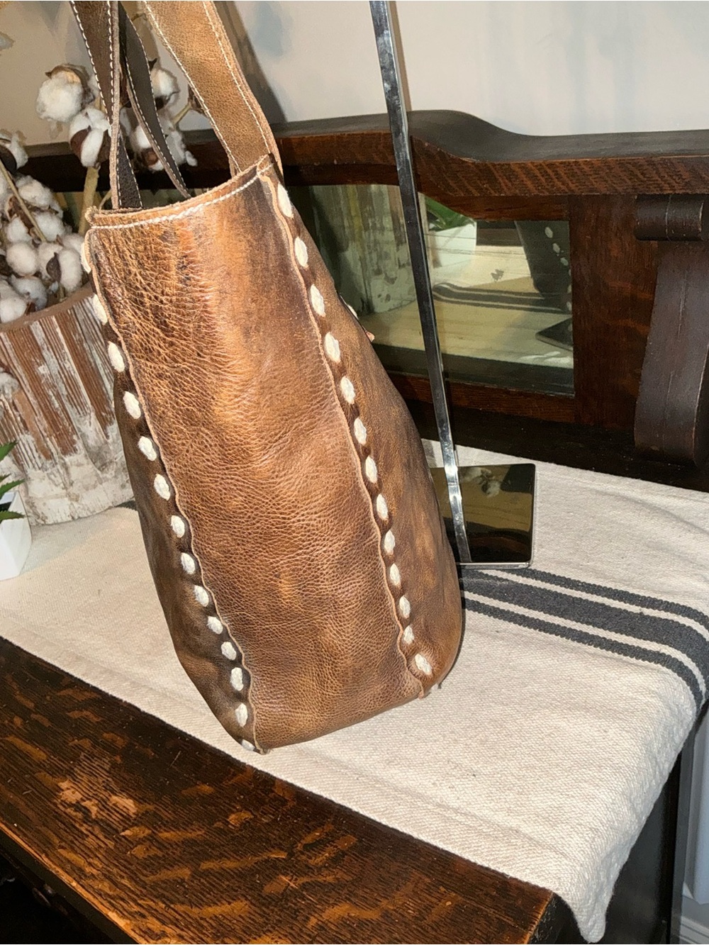 Bed Stu Leather Stevie Tote Shoulder Bag Brown Teak Rustic Retail $275 - Picture 5 of 13